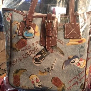 NWT Dooney & Bourke Denim Cowboy Print Tote Purse
